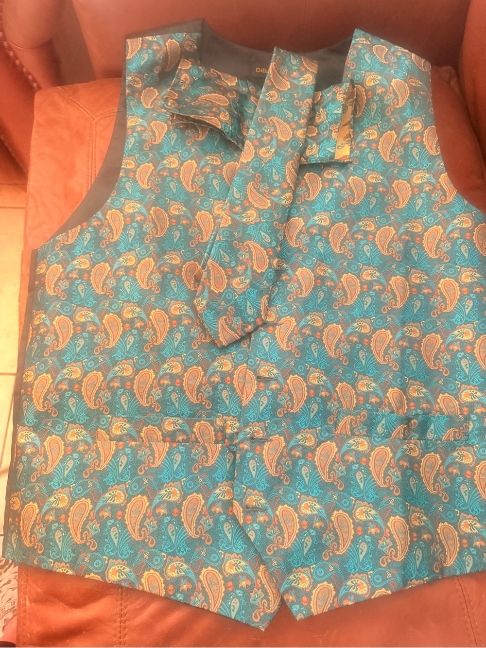 Dibangu Teal Paisley Vest set with Gold Accents